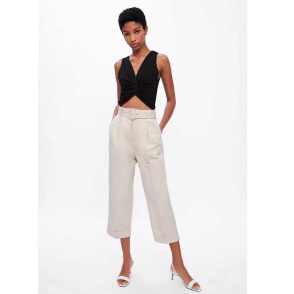 NWT Zara Women’s Black Structured Shirt with Front Knot